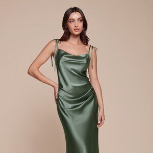 New Formal Sleeveless Bridesmaid Midi Dress w/ Cowl Neck & Tied Straps CD BD103